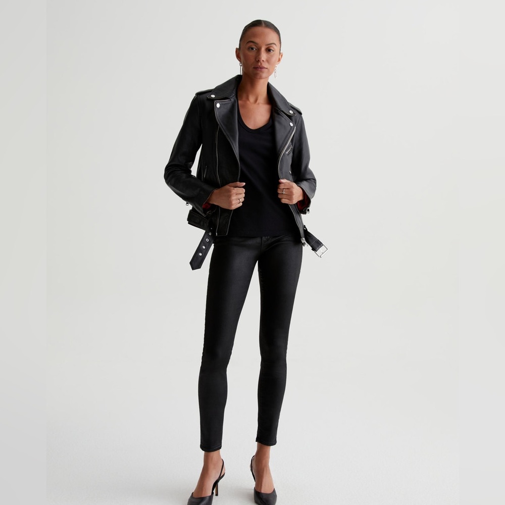 AG ADRIANO GOLDSCHMIED FARRAH LEATHERETTE SUPER SKINNY HIGH RISE JEANS 28